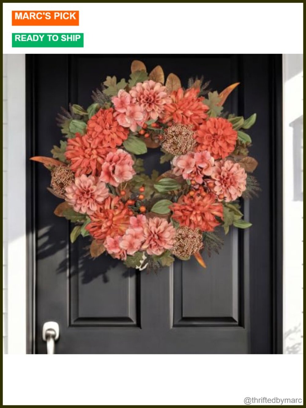 24 Inch Handmade Fall Wreath Floral Front Door Decor Thanksgiving Harvest